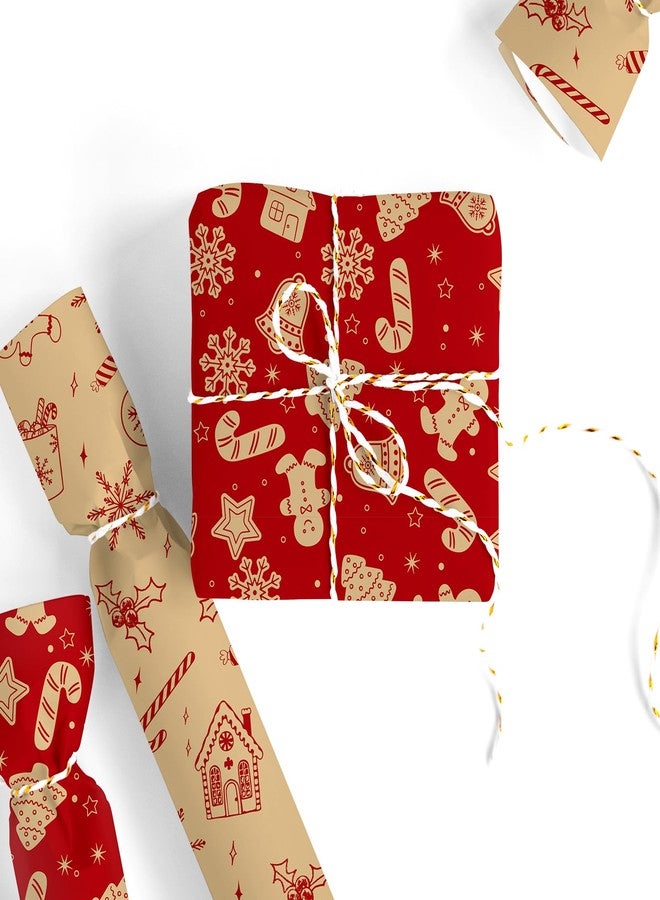 Whaline 8 Sheet Christmas Wrapping Paper -Not Roll- Folded Flat Kraft Brown Red Gingerbread Candy Snowflake Gift Wrap Paper for Xmas Winter DIY Craft Wrapping Supplies - Image 4